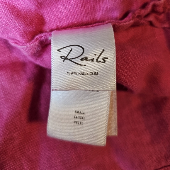 Rails Women's Linen Raspberry Pink Short-Sleeve Mackinley Button-Down Shirt, S - Picture 13 of 14